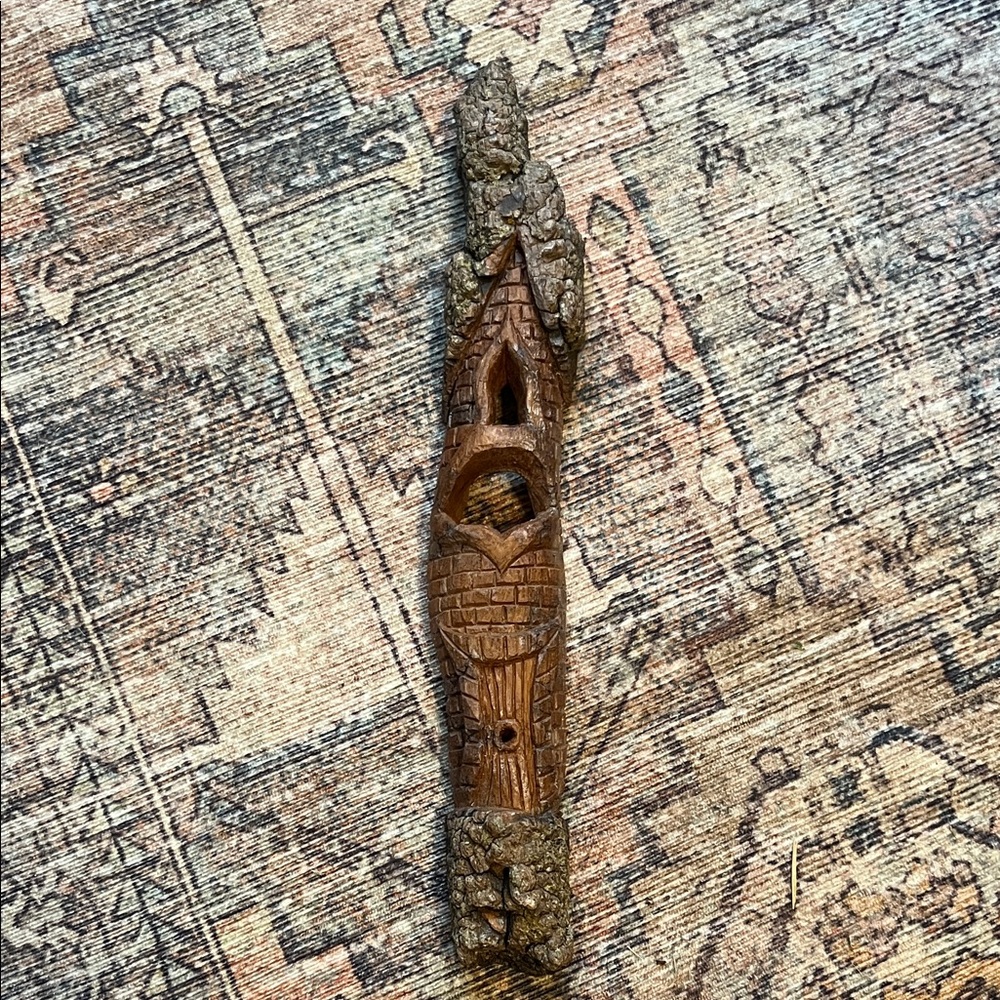 Hand-Carved Wooden Bark House Wall Hanging